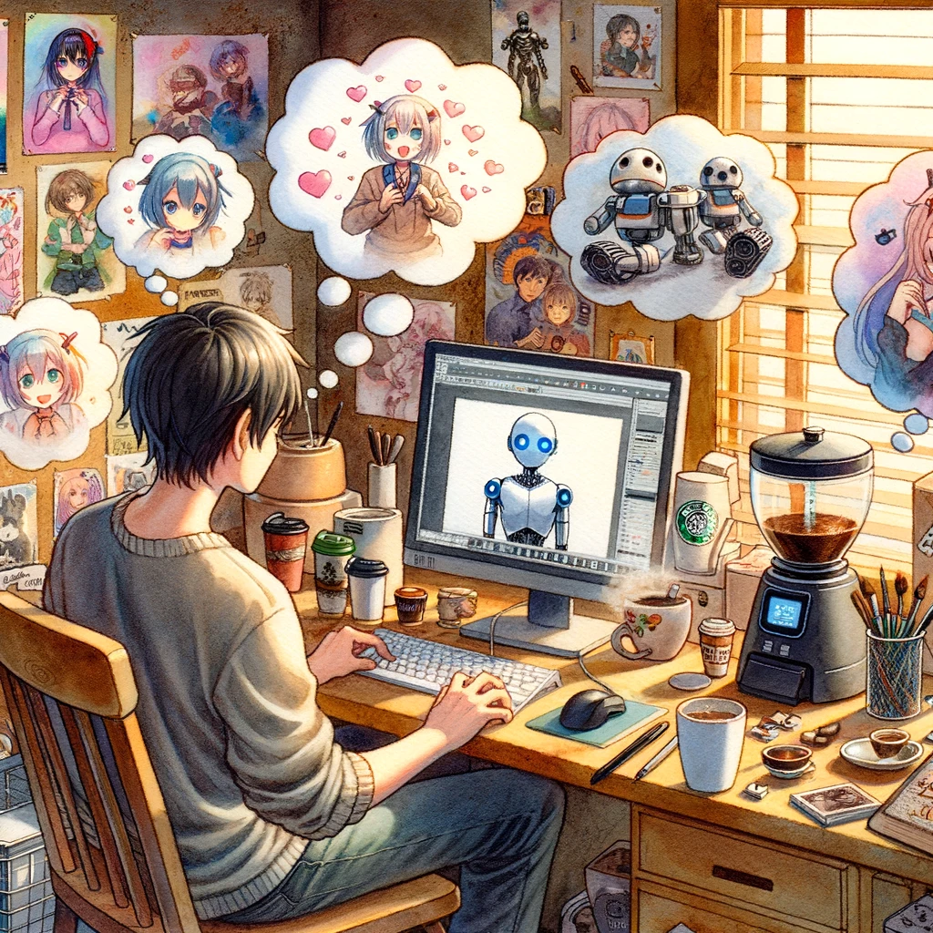 A person prompting ChatGPT to create the elements of an anime.